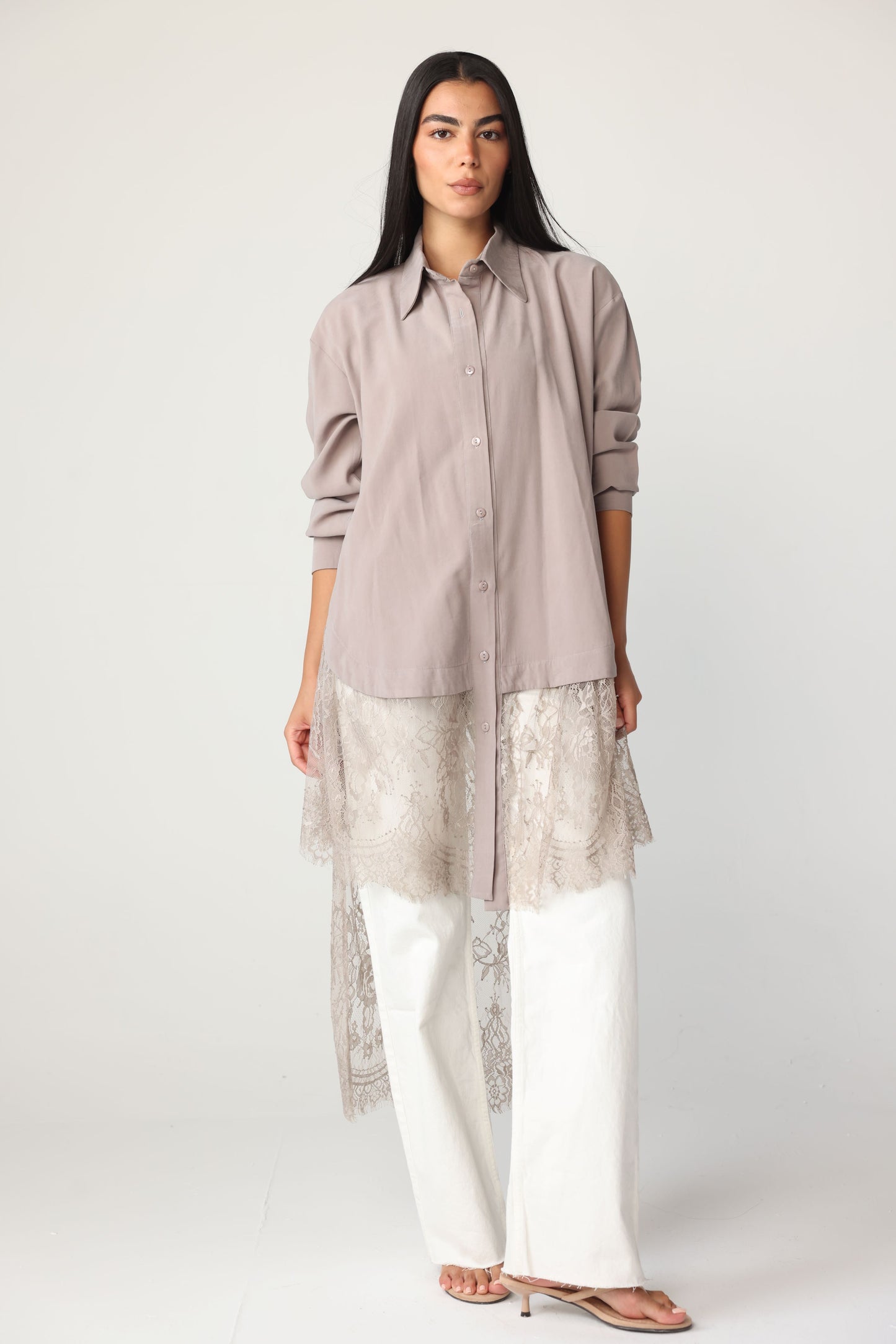 VERA - Long Lace Shirt (Grey)