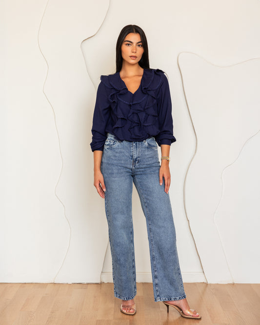 JULIETTA - Ruffled Blouse (Navy)