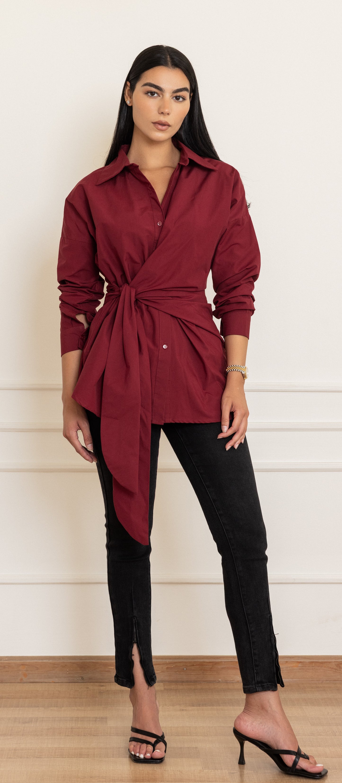 CARO - Wrap Shirt (Burgundy)