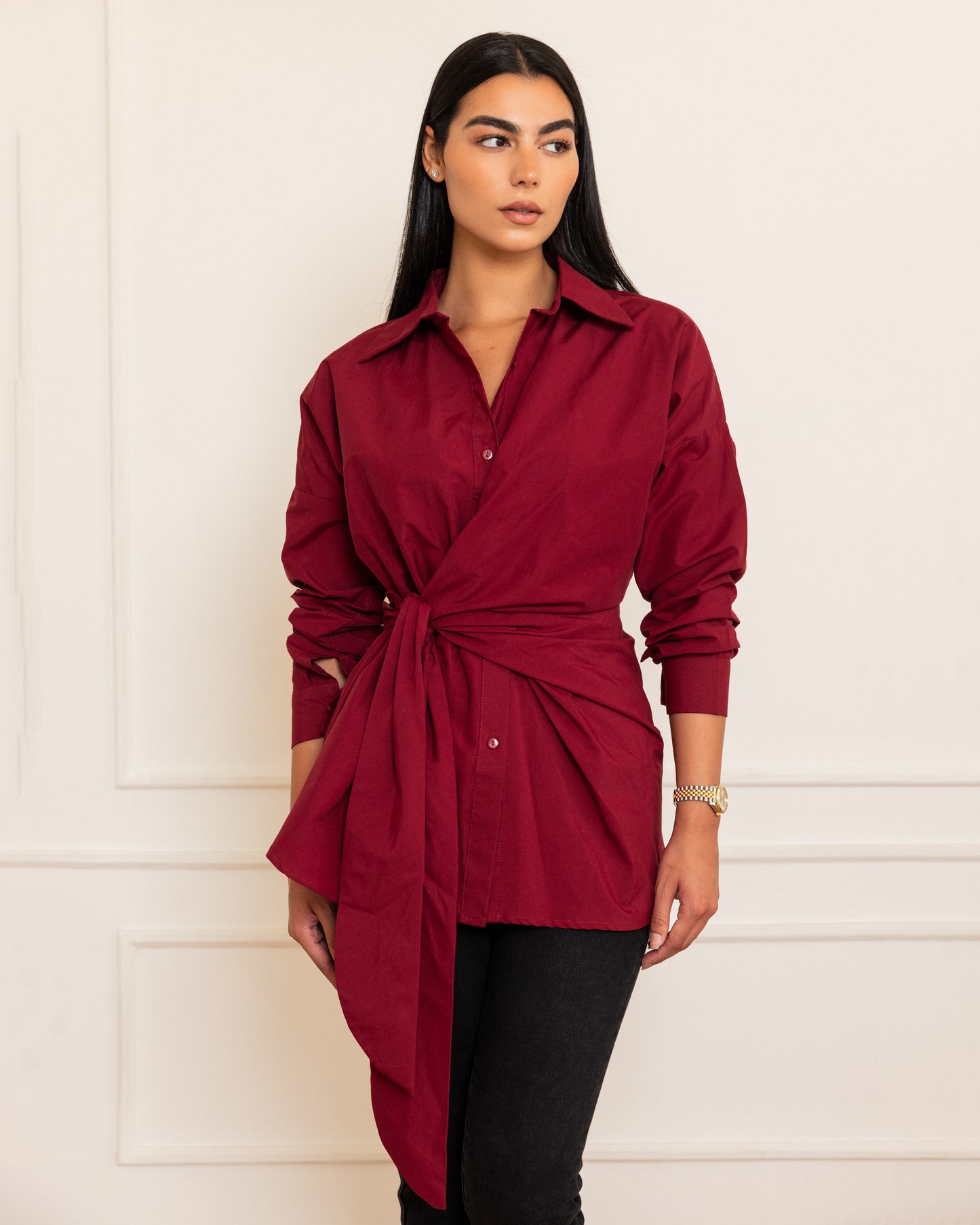 CARO - Wrap Shirt (Burgundy)