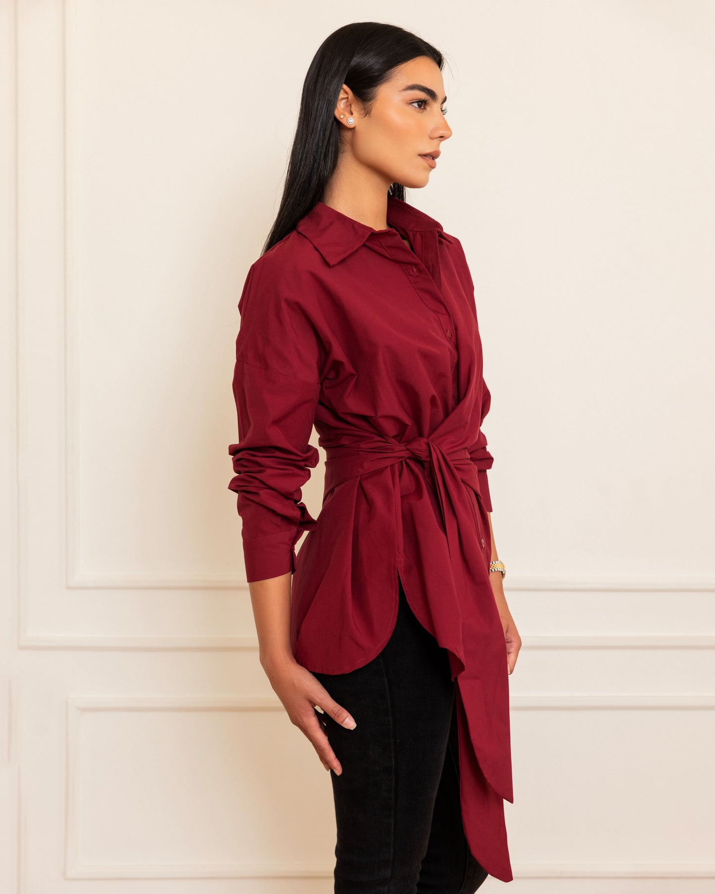 CARO - Wrap Shirt (Burgundy)