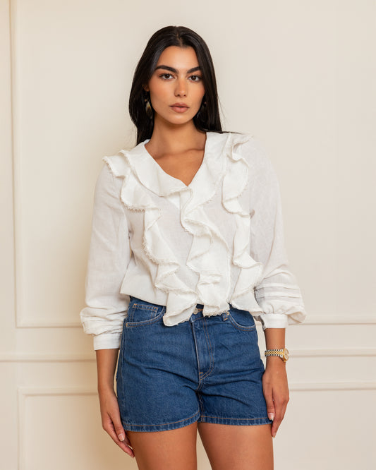 JULIETTA - Ruffled Blouse (White)