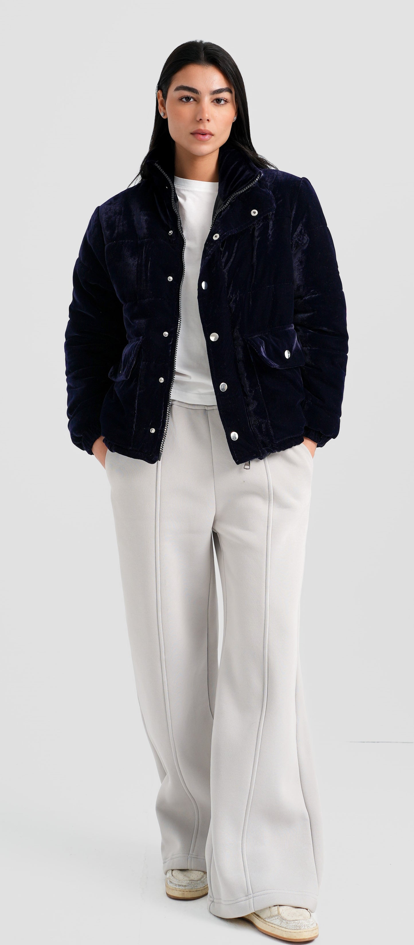 MORITZ - Velvet Puffer Jacket (Navy)