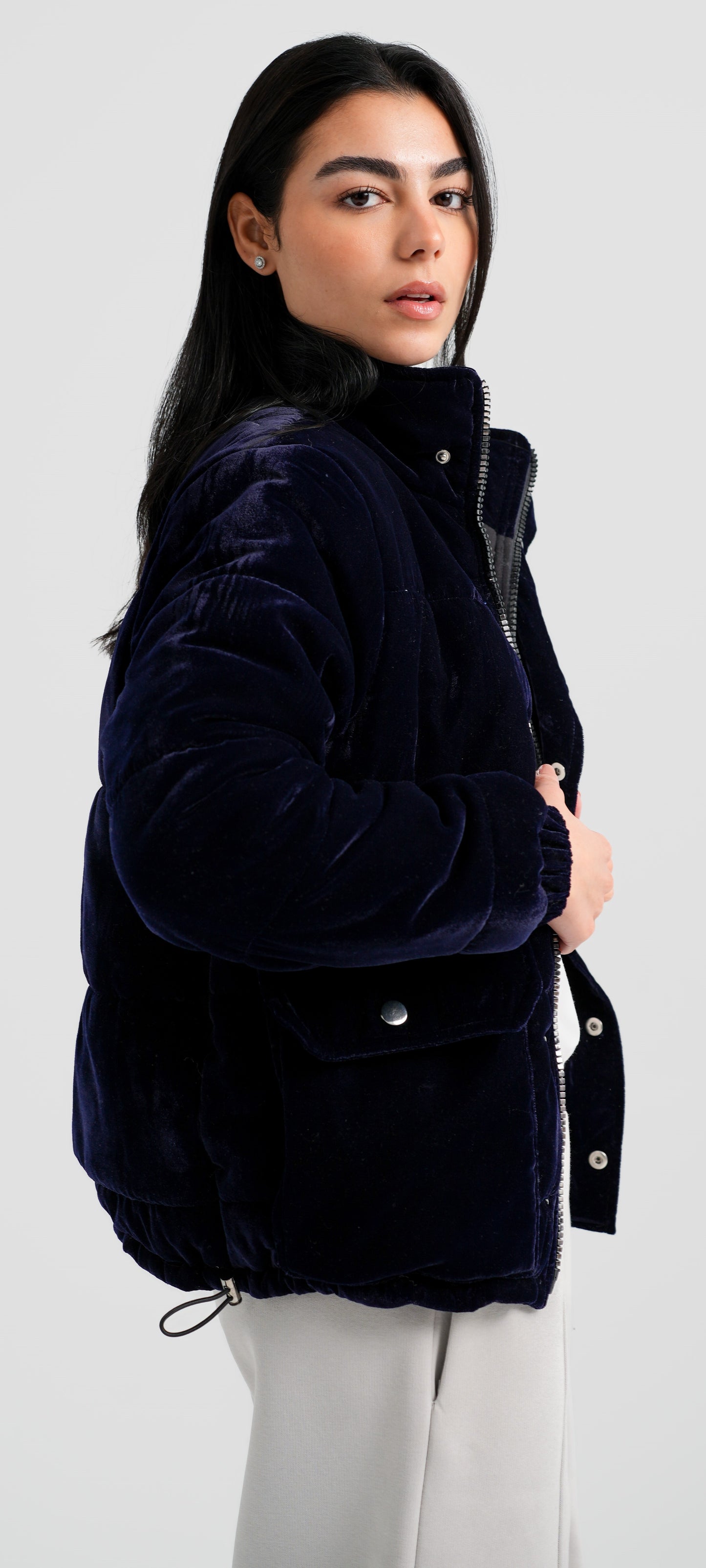 MORITZ - Velvet Puffer Jacket (Navy)