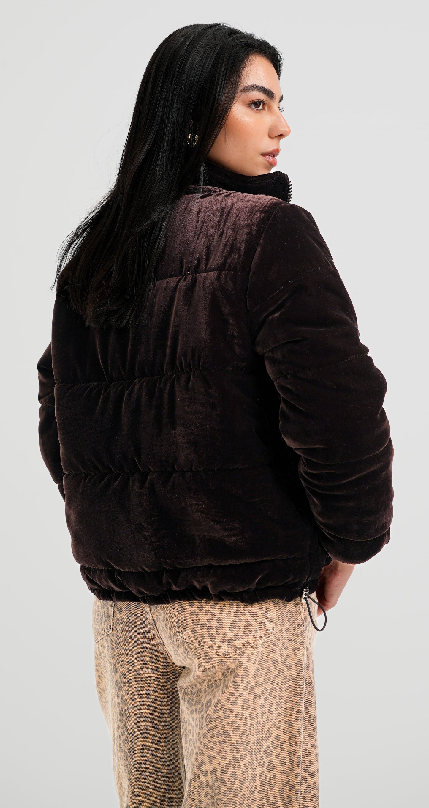 MORITZ - Velvet Puffer Jacket (Dark Brown)