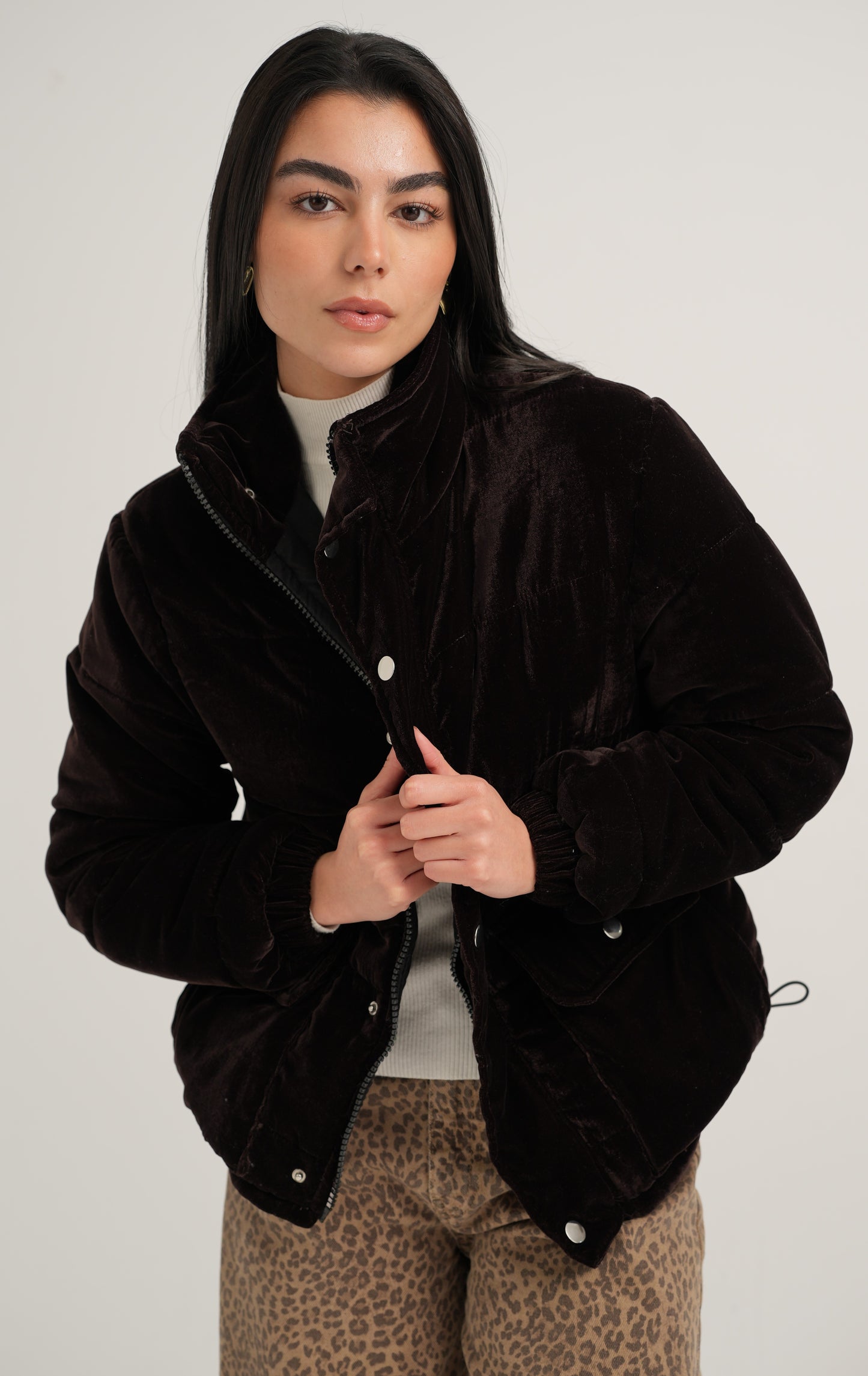 MORITZ - Velvet Puffer Jacket (Dark Brown)