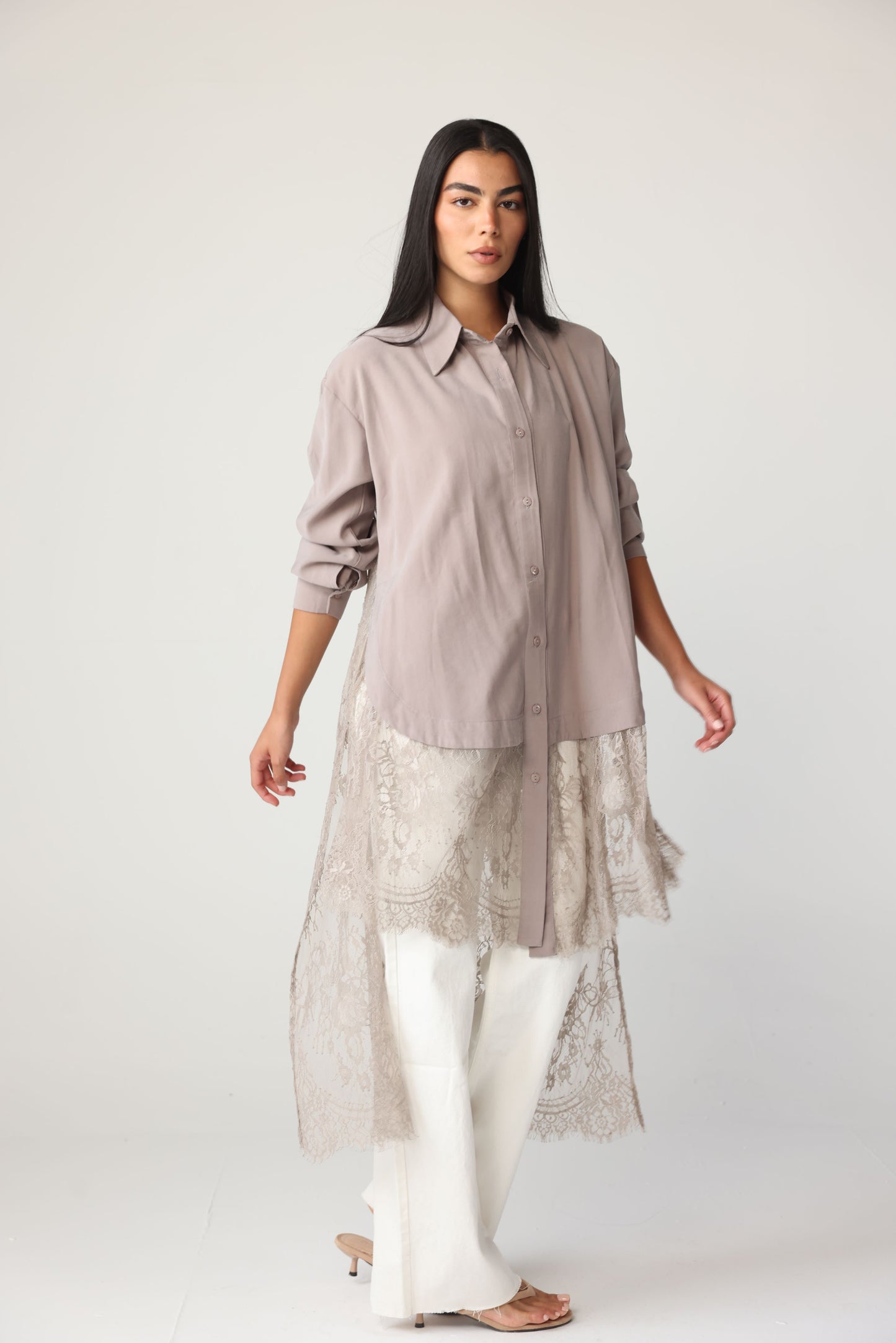 VERA - Long Lace Shirt (Grey)