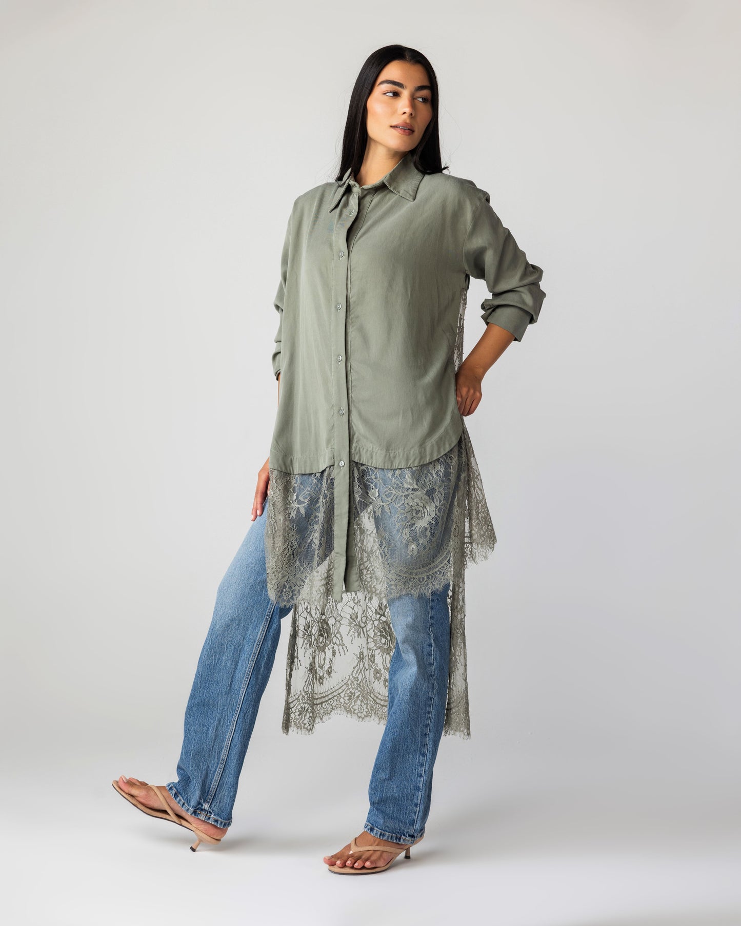VERA - Long Lace Shirt (Sage Green)