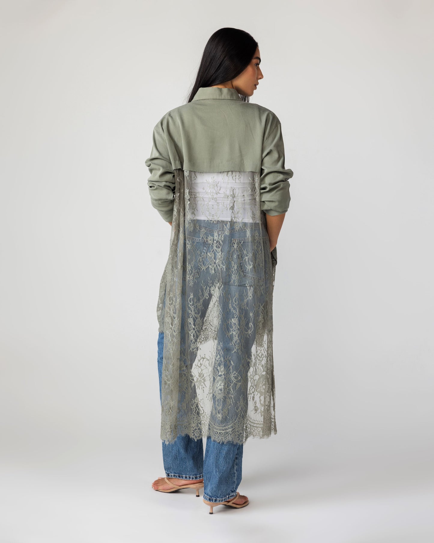 VERA - Long Lace Shirt (Sage Green)