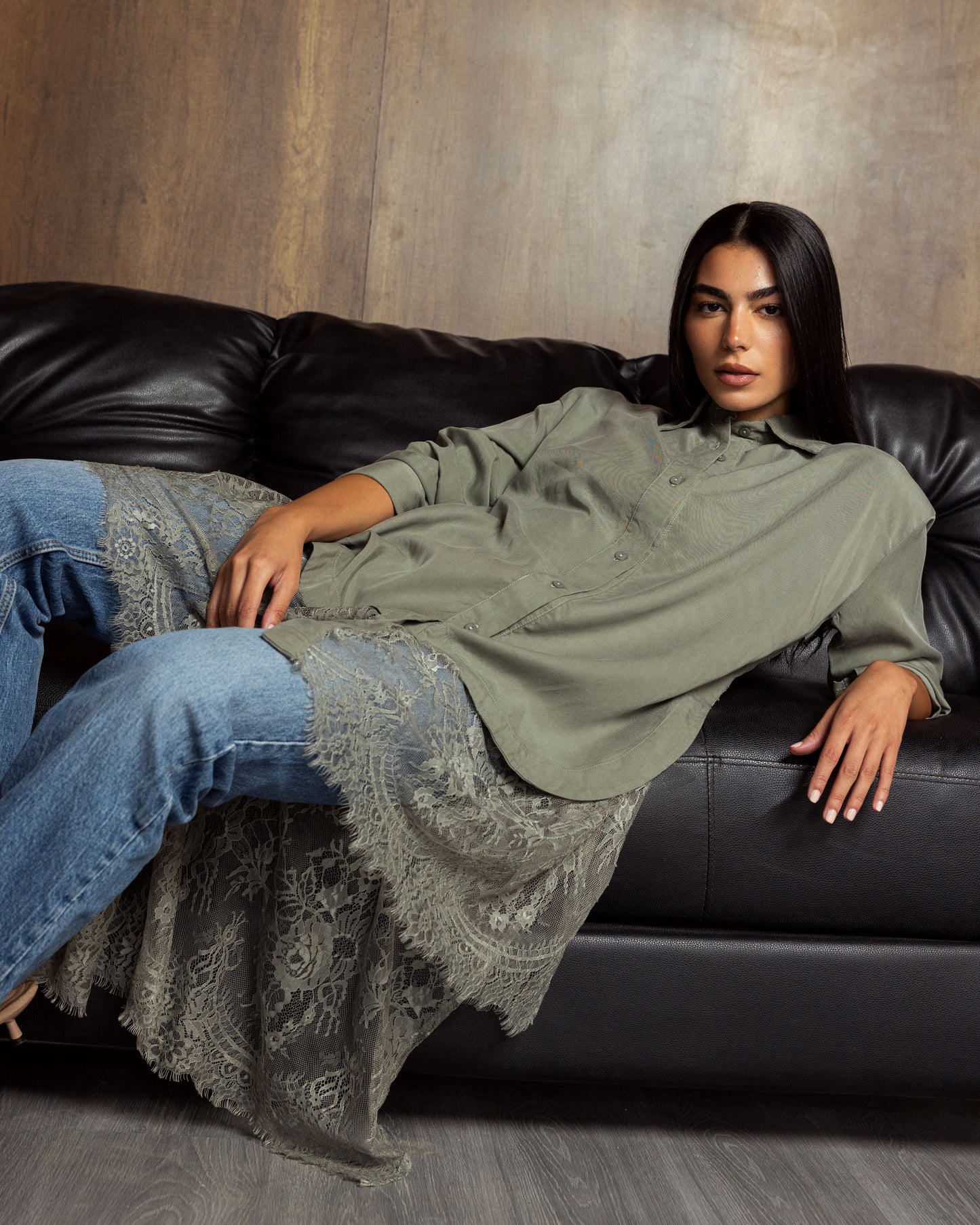 VERA - Long Lace Shirt (Sage Green)