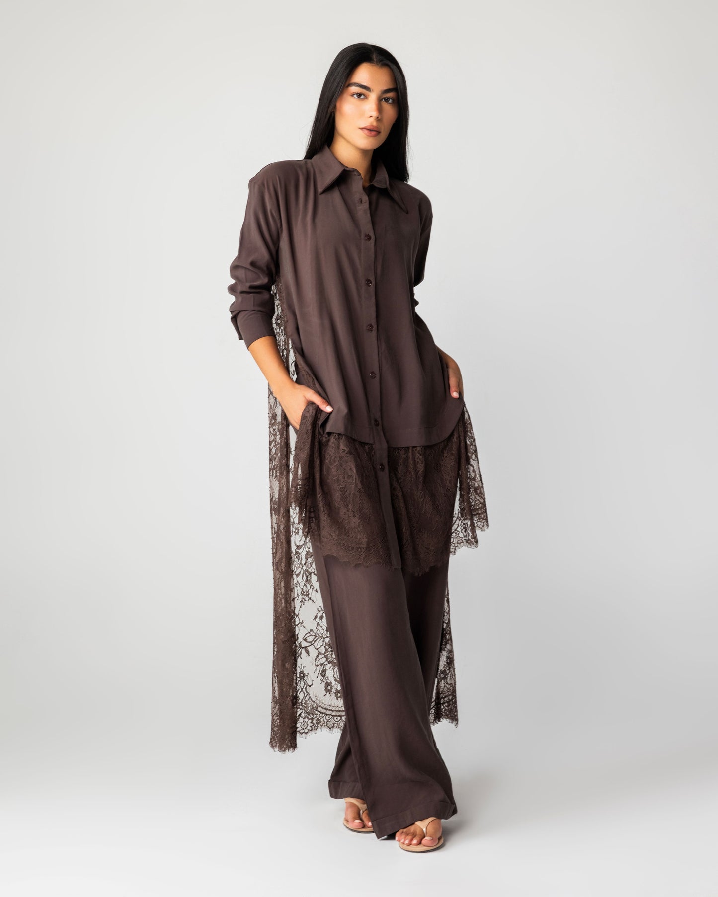 VERA - Long Lace Shirt (Brown)