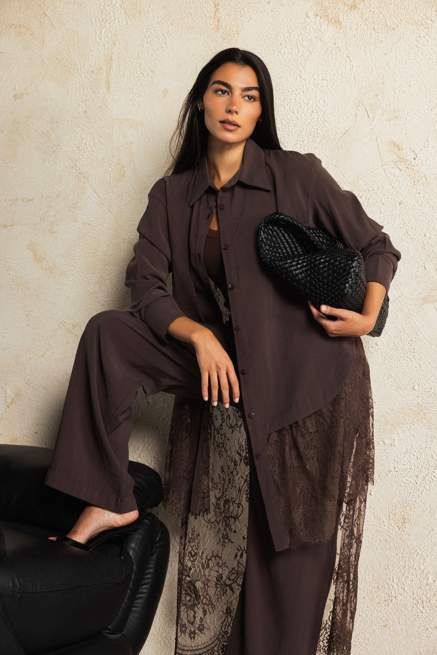 VERA - Long Lace Shirt (Brown)