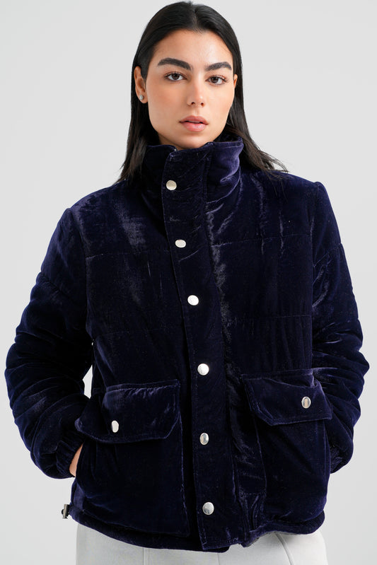 MORITZ - Velvet Puffer Jacket (Navy)