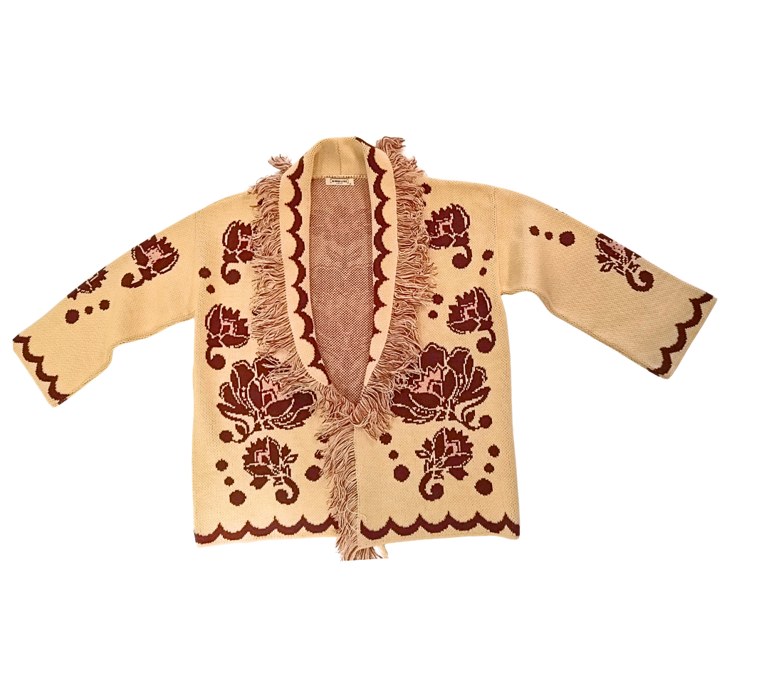 FIORE - Knitted Jacquard Cardigan (Beige)