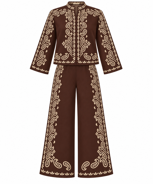 BOTEH - Knitted Jacquard Set (Brown)