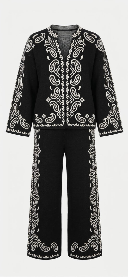 BOTEH - Knitted Jacquard Set (Black)